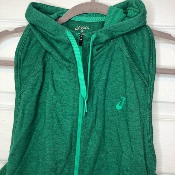 ASICS Motiondry Green Cotton Blend Zip Up Hooded Run Vest Large - Picture 6 of 6